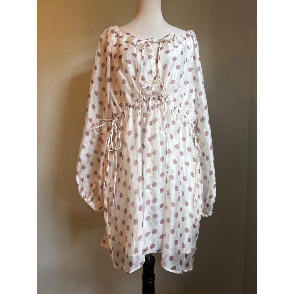 MELLODAY Polka Dot Sheer Long Sleeve Mini Dress L boho whimsi flowy y2k romantic